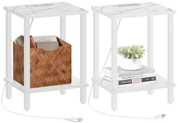 TUTOTAK End Table with Charging Station, Side Table with USB Ports and Outlets, Nightstand, 2-Tier Storage Shelf, Sofa Table for