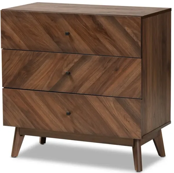 Baxton Studio Hartman Mid Century Modern Walnut Brown Finished Wood 3 Drawer Storage Chest