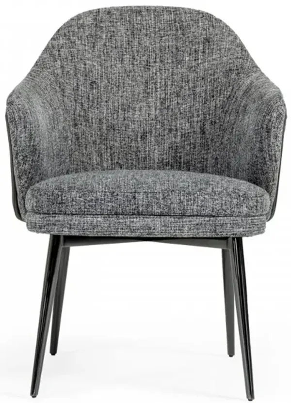 Wingback Dining Arm Chair with Mixed Fabric and Faux Leather Upholstery