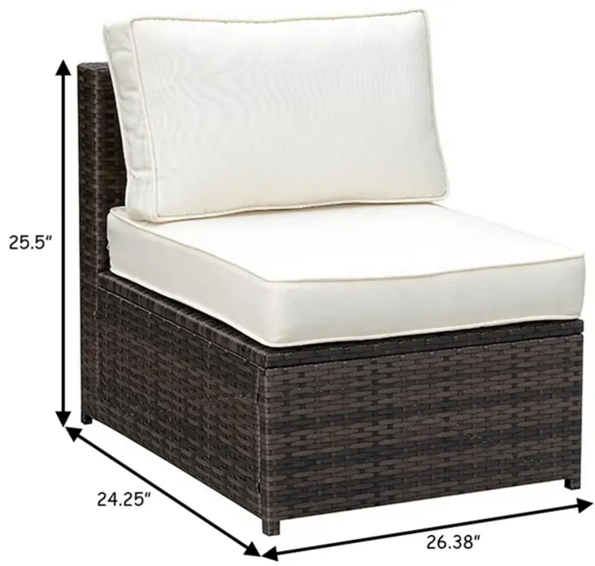 Aluminum Frame Patio Side Chair With Cushioned Seating, Ivory & Espresso Brown-Benzara