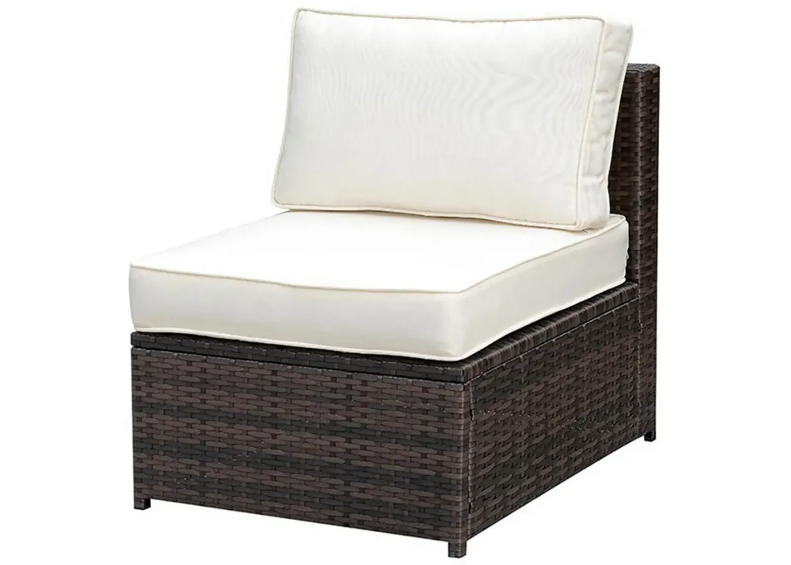 Aluminum Frame Patio Side Chair With Cushioned Seating, Ivory & Espresso Brown-Benzara