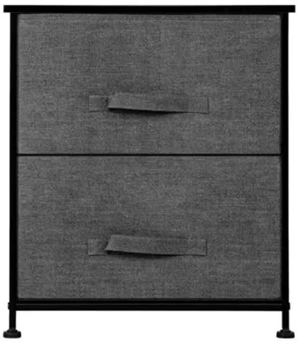 2-Drawer End Table Storage Tower with Easy Pull Fabric Bins and Metal Frame