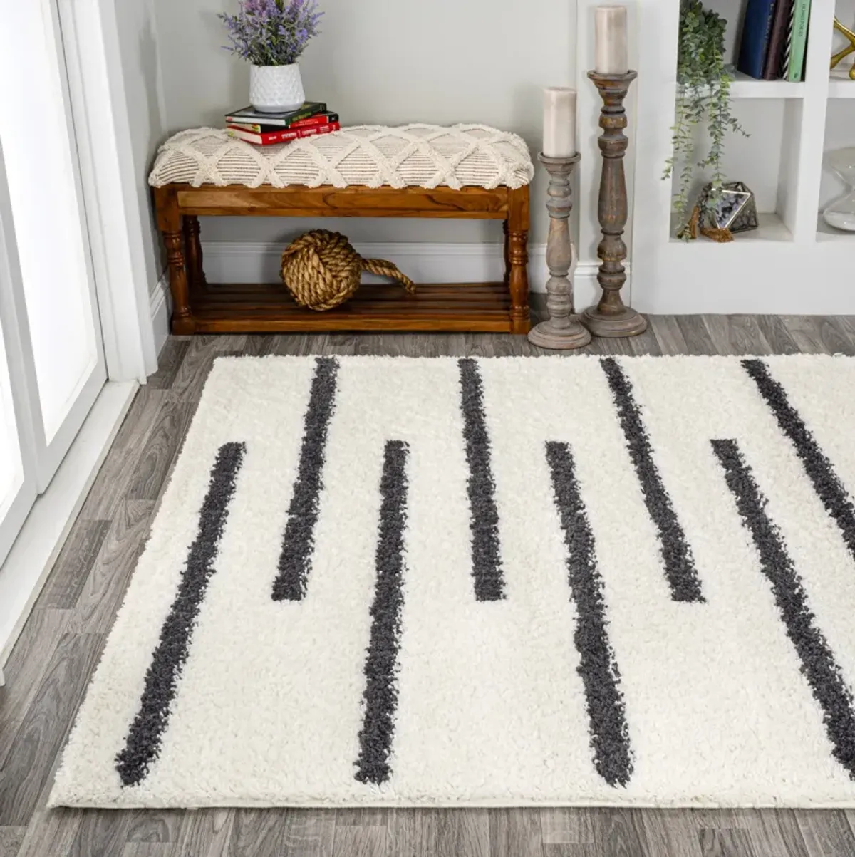 Alaro Berber Stripe Shag Area Rug