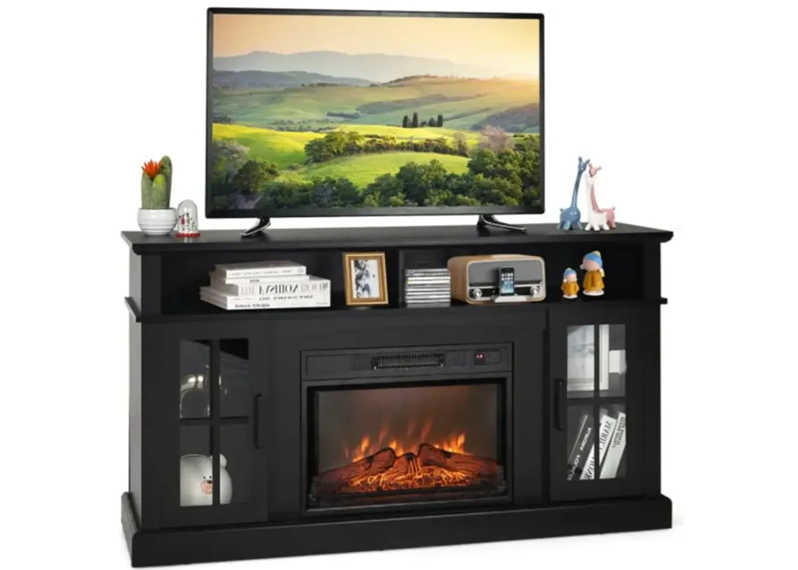 Hivvago Fireplace TV Stand for TVs Up to 65 Inch with Side Cabinets and Remote Control