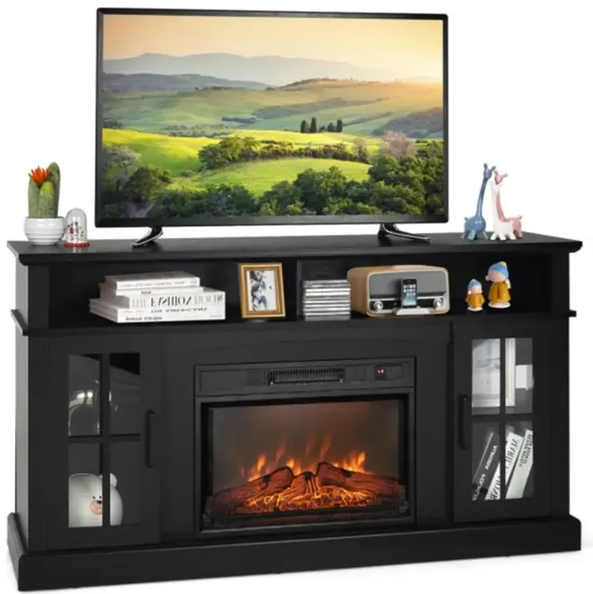 Hivvago Fireplace TV Stand for TVs Up to 65 Inch with Side Cabinets and Remote Control