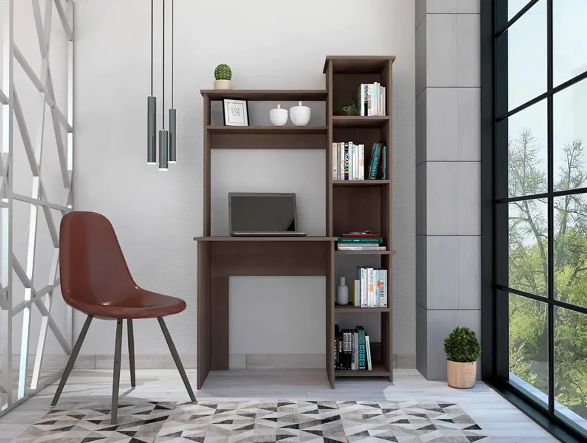 Streamdale Marston 6-Shelf Writing Desk With Built-In Bookcase Smokey Oak