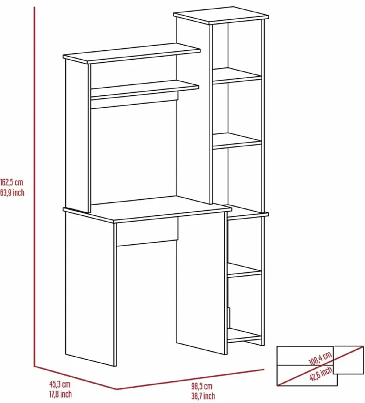 Marston 6-Shelf Writing Desk With Built-In Bookcase Smokey Oak