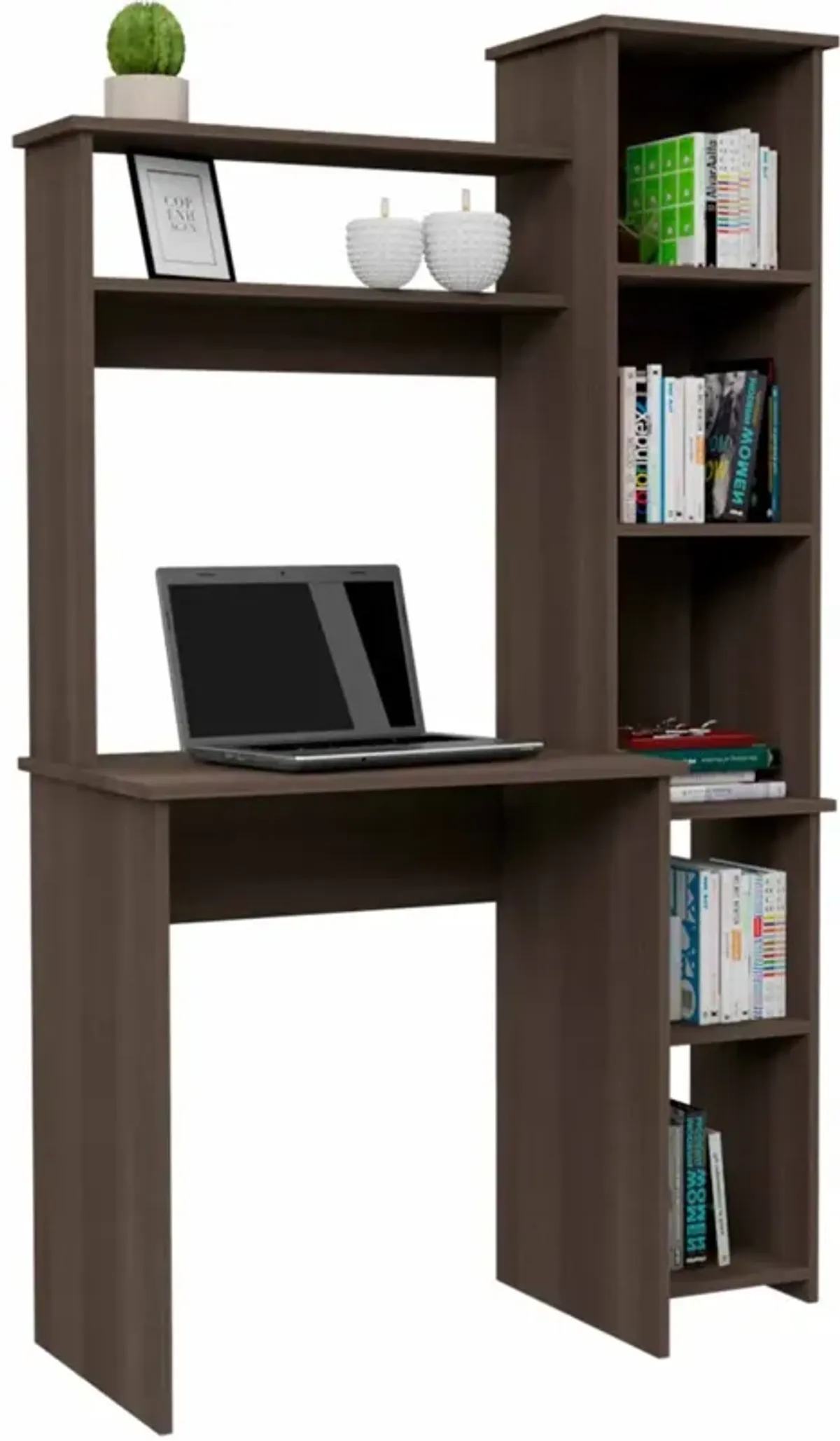 Marston 6-Shelf Writing Desk With Built-In Bookcase Smokey Oak