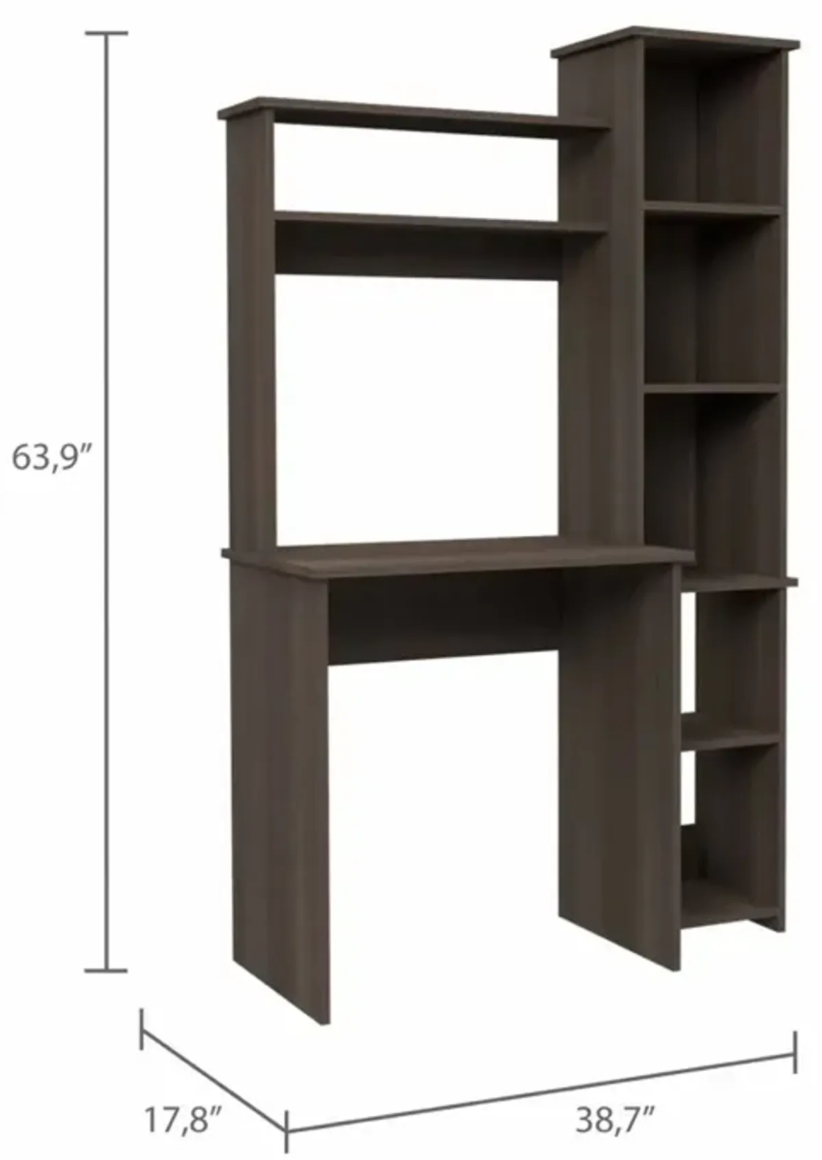 Marston 6-Shelf Writing Desk With Built-In Bookcase Smokey Oak