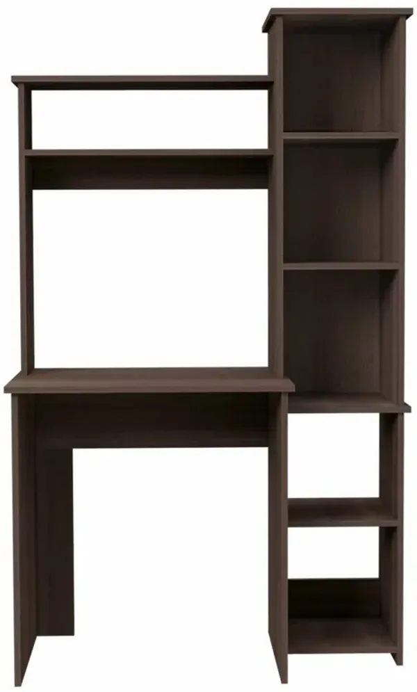 Streamdale Marston 6-Shelf Writing Desk With Built-In Bookcase Smokey Oak