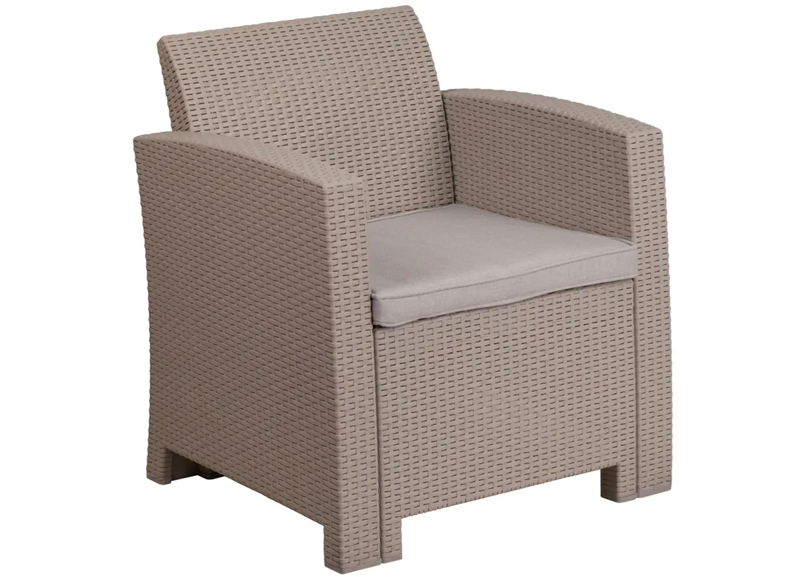 Flash Furniture Seneca Light Gray Faux Rattan Chair with All-Weather Light Grey Cushion