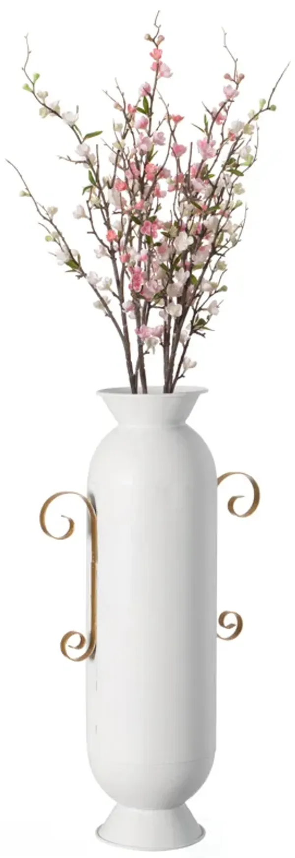 19.25 in Tall Decorative White Metal Floor Vase With 2 Gold Handles - Elegant Handcrafted Chic Vessel for Entryway, Living Room, or Dining Room - Modern Home Decor Accent - Tall Floor Standing Vase
