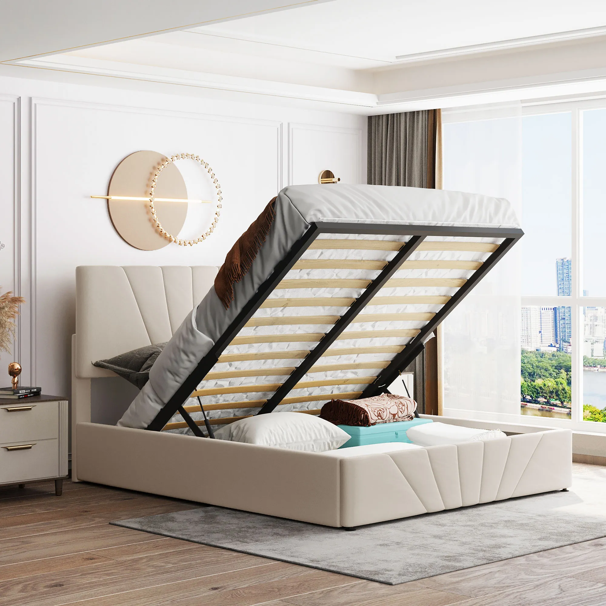 Merax Upholstered Platform Bed with Storage