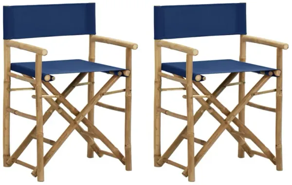 Foldable Directors Chair Set of 2, Accent Bamboo Frame, Blue Polyester - Benzara