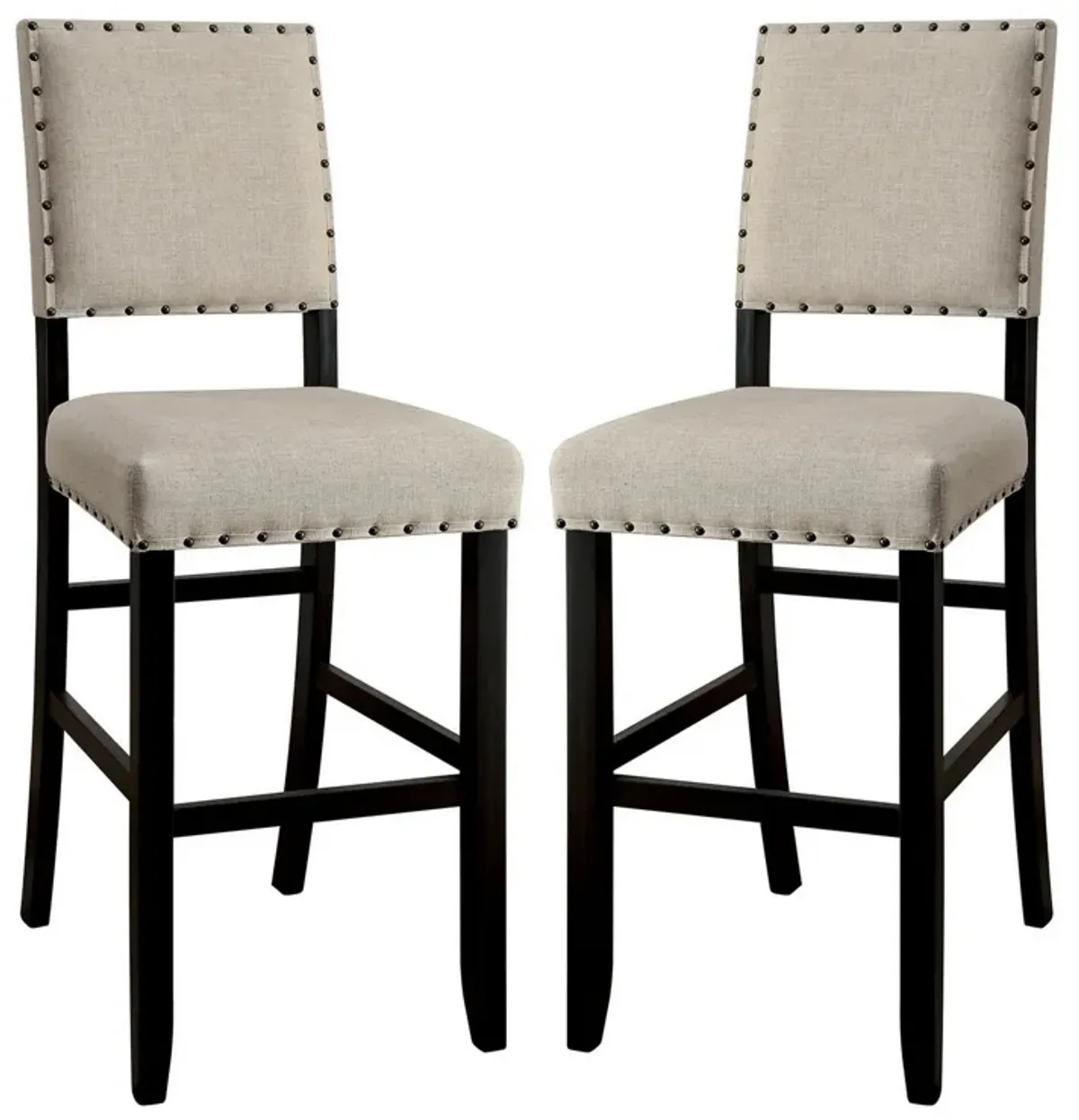 SANIA II Rustic Bar Chair In Ivory Linen, Cream, Set of 2-Benzara