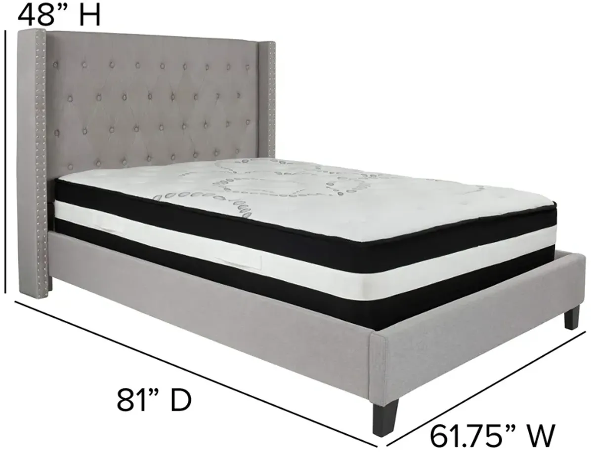 Riverdale Full Size Tufted Upholstered Platform Bed in Light Gray Fabric with Pocket Spring Mattress