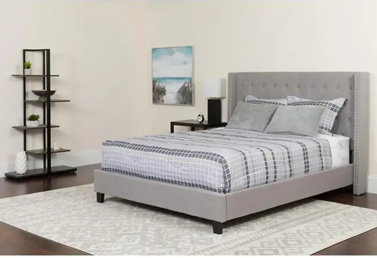 Riverdale Full Size Tufted Upholstered Platform Bed in Light Gray Fabric with Pocket Spring Mattress