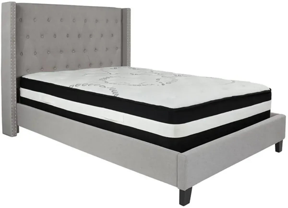 Riverdale Full Size Tufted Upholstered Platform Bed in Light Gray Fabric with Pocket Spring Mattress