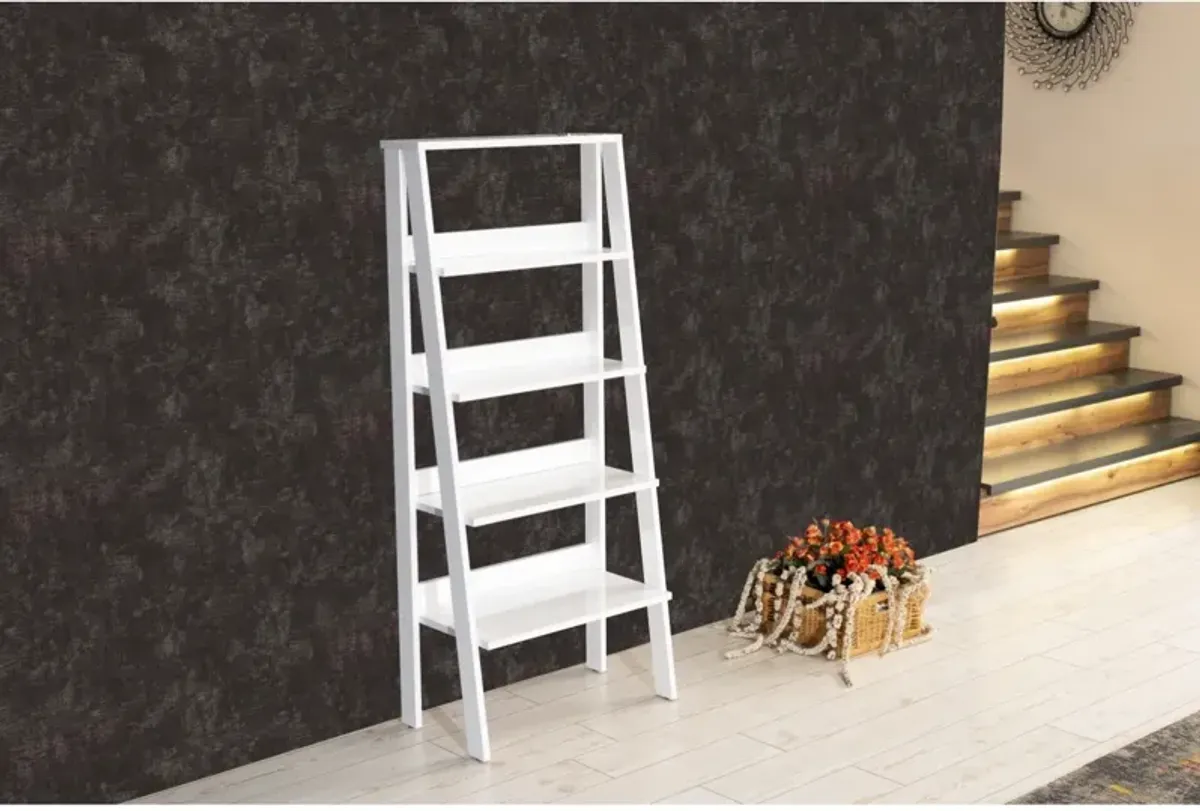 Furnish Home Store Otavio 5 Tier Modern Ladder Bookshelf Organizers, Wood Frame Bookshelf for Small Spaces in Your Living Rooms, Office Furniture Bookcase, White