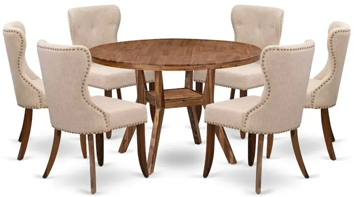 7 Piece Dining Set For 6 Contains 48" Round Table In Light Tan Color