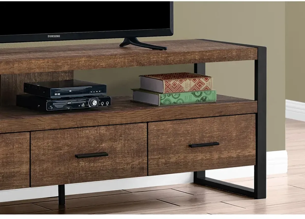 Monarch Specialties I 2820 Tv Stand, 60 Inch, Console, Media Entertainment Center, Storage Drawers, Living Room, Bedroom, Metal, Laminate, Brown, Black, Contemporary, Modern