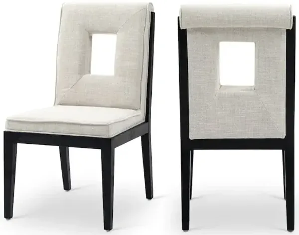 Meridian Furniture Gwendolyn Cream Linen Textured Fabric Dining Side Chair, Set of 2