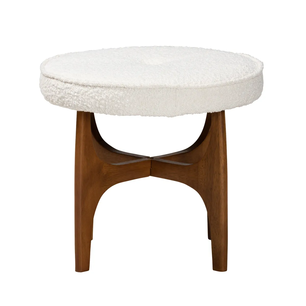 Baxton Studio Theo Cream Boucle Fabric and Walnut Brown Finished Rubberwood Ottoman Footstool