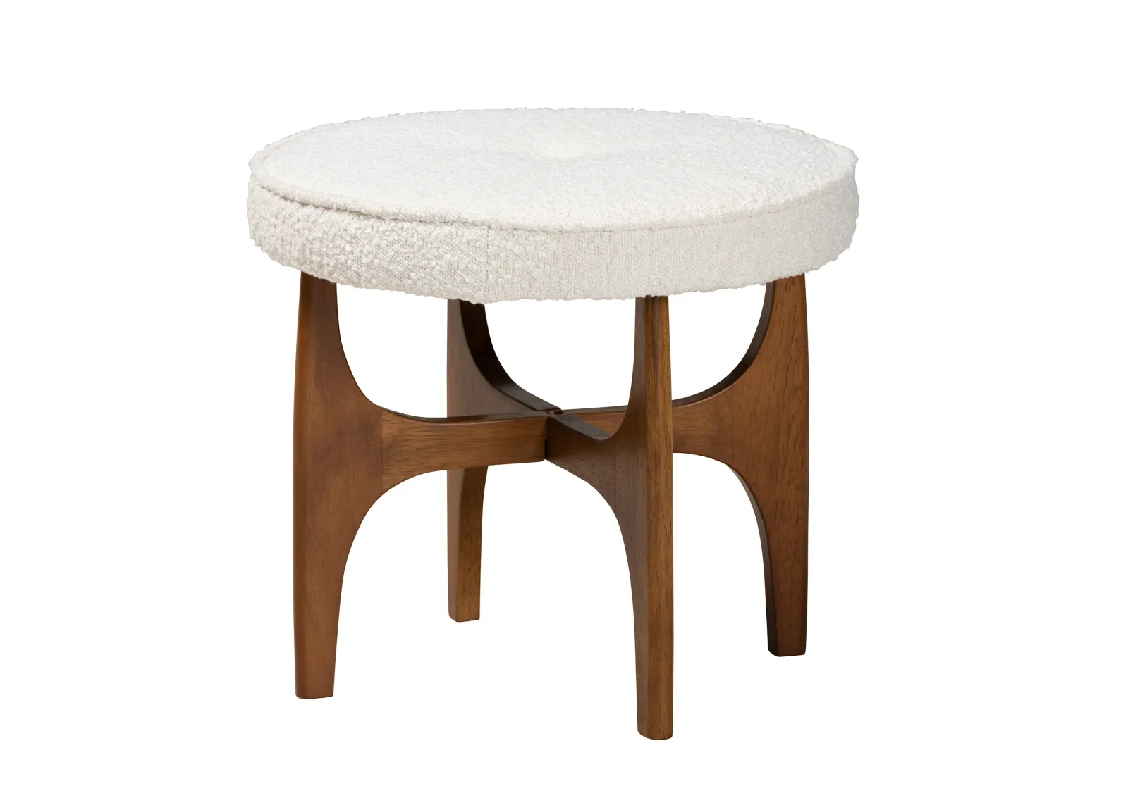 Baxton Studio Theo Cream Boucle Fabric and Walnut Brown Finished Rubberwood Ottoman Footstool