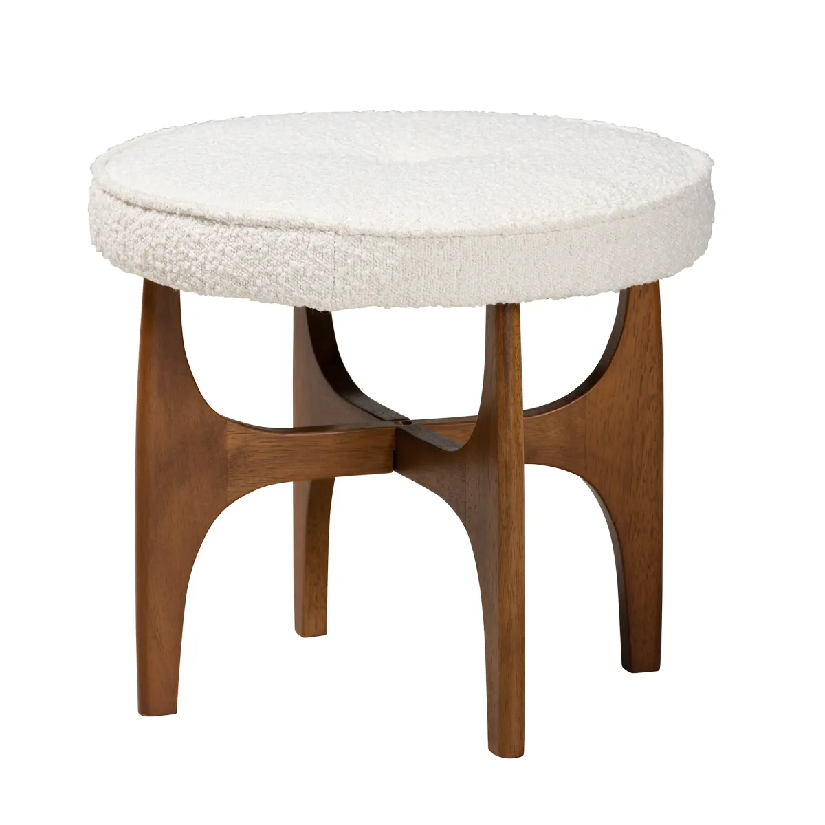 Baxton Studio Theo Cream Boucle Fabric and Walnut Brown Finished Rubberwood Ottoman Footstool