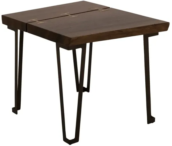 Ally Side End Table, Gold Metal Inlays, Walnut Brown Parota 24 Inch