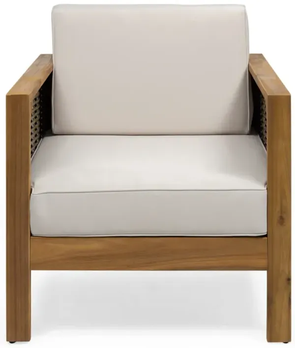 Merax Outdoor Acacia Wood Club Chair with Wicker Accents