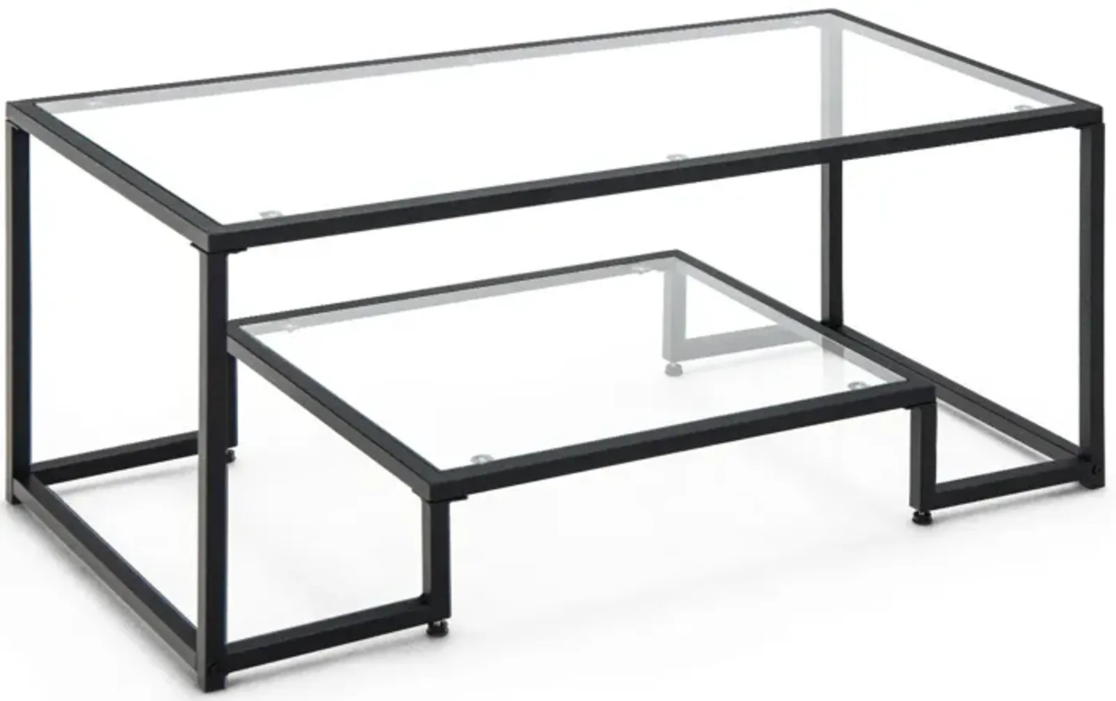 Modern 2-Tier Rectangular Coffee Table with Glass Table Top