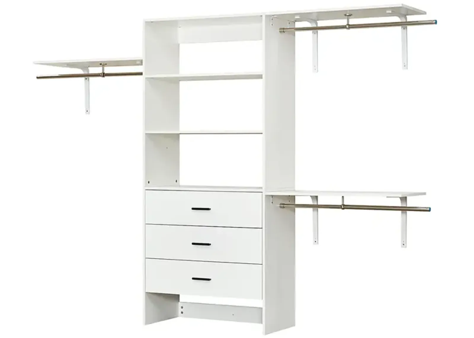 Wood Closet System with 3 Drawers White: Built-in Closet Organizer, Walk-in Closet with Hanging Rod and Shelves for Bedroom Closet Organizer System, 94.49" W x 15.75" D x 70.87" H