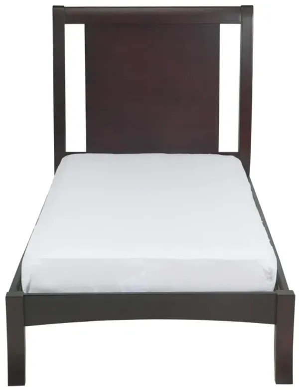 Fang King Size Bed, Sleigh Panel Headboard, Espresso Brown Mahogany Wood - Benzara