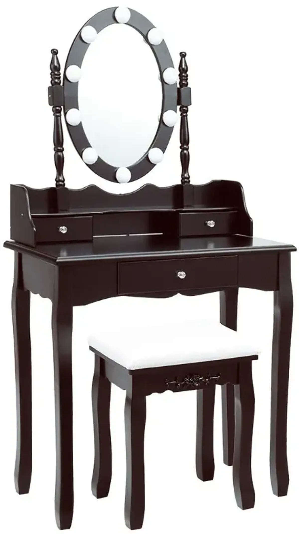 Oval Mirror Vanity Set  with 10 LED Dimmable Bulbs and 3 Drawers