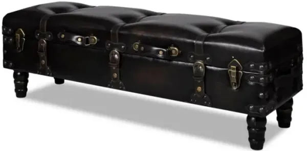 Storage Bench Ottoman, Solid Wood, Black Tufted Faux Leather, 44 Inch - Benzara
