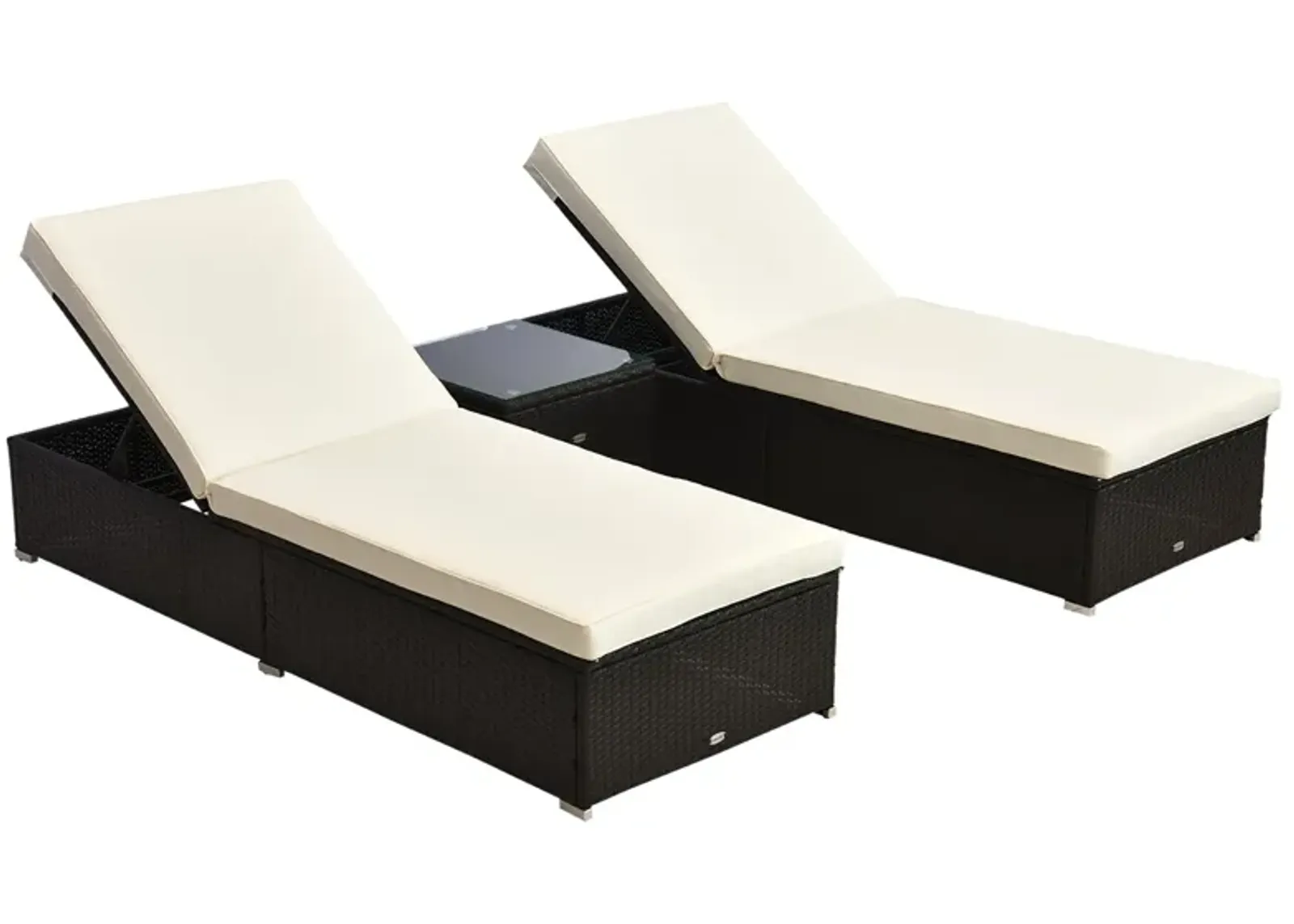 Poolside Relaxation Set: Cream Adjustable Lounge Chairs Duo with Table