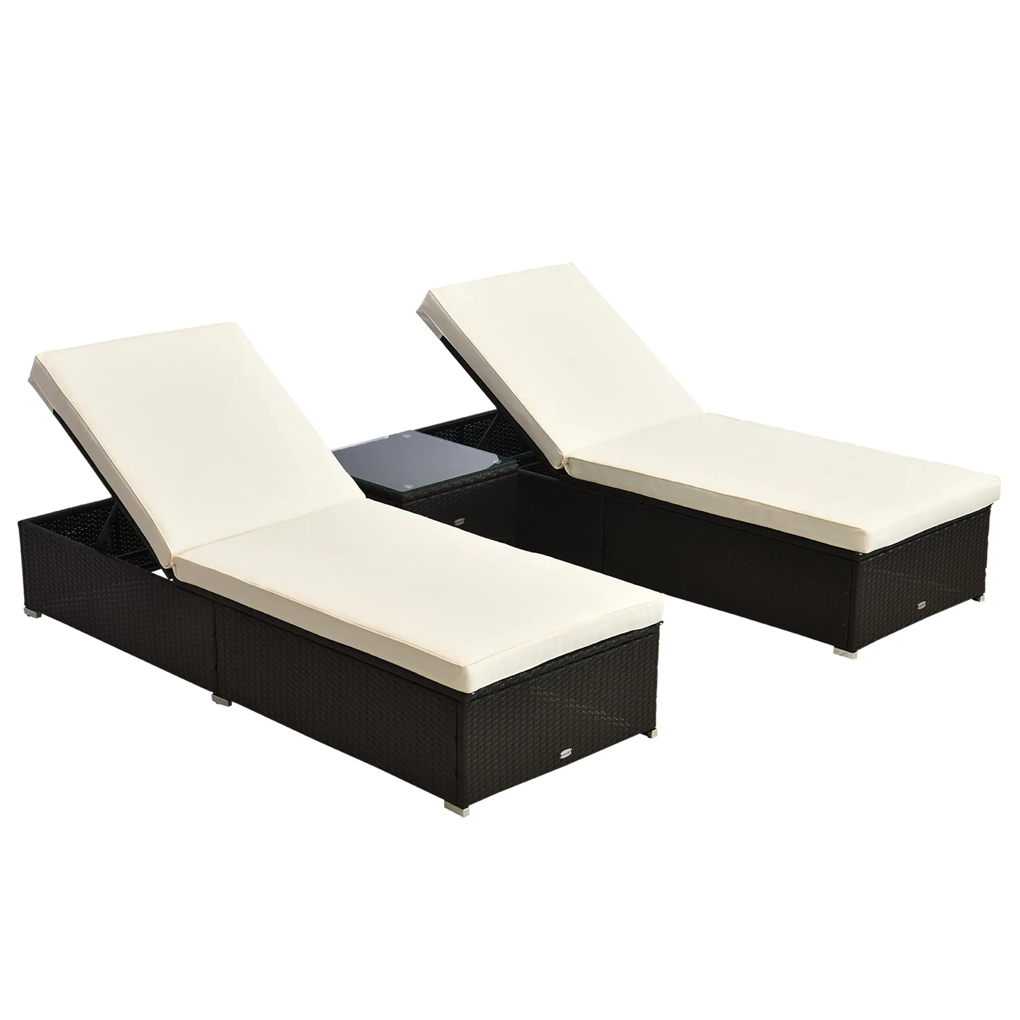 Poolside Relaxation Set: Cream Adjustable Lounge Chairs Duo with Table