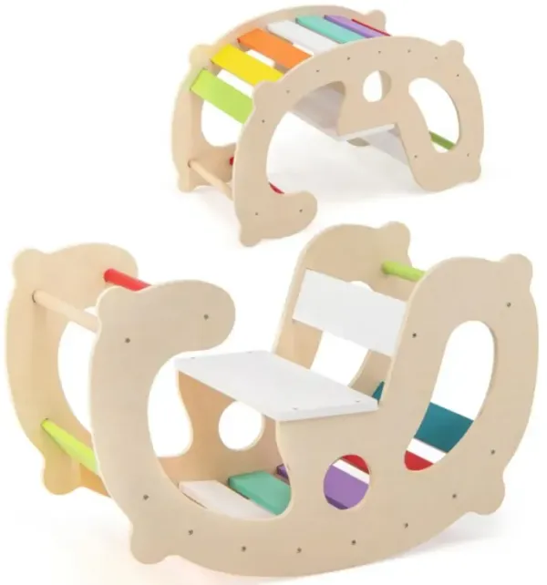 Hivvago 2-in-1 Rocking Horse Arch for Kids Montessori Climbing Toys with Arch Climber