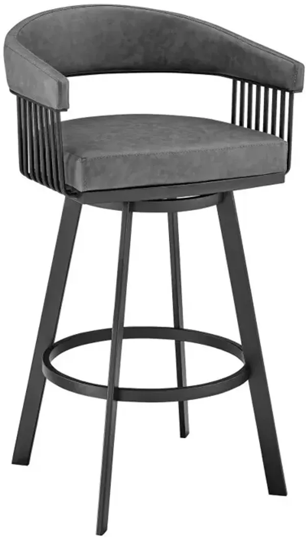 Hivvago 29 Inch Gray And Black Iron Swivel Low Back Bar Height Bar Chair