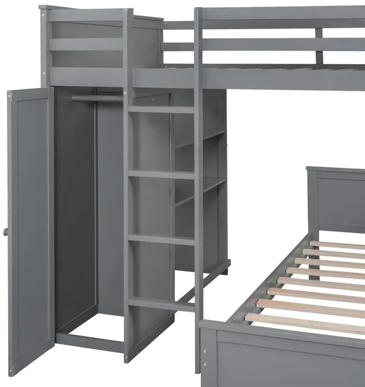 Merax Loft Bed with Storage Shelves and Wardrobe