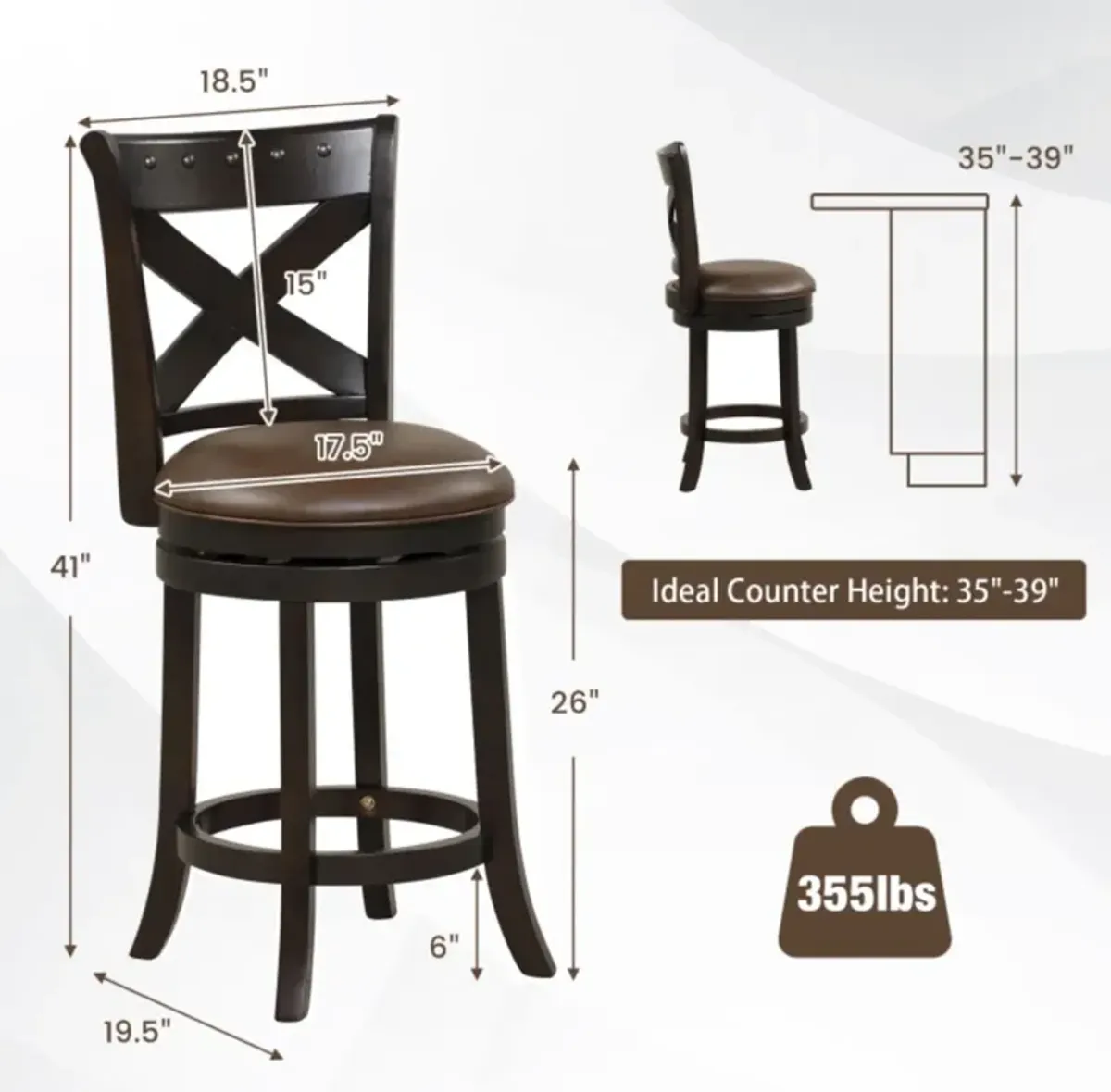 Hivvago 26"/31" Swivel Bar Stool with Curved Backrest PU Leather Seat and Footrest