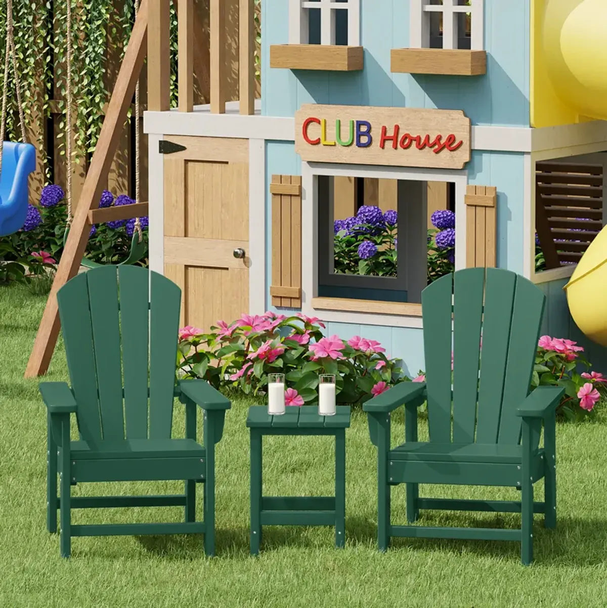 WestinTrends Kids 3-Piece Outdoor HDPE Adirondack Chairs With Square Side Table Set