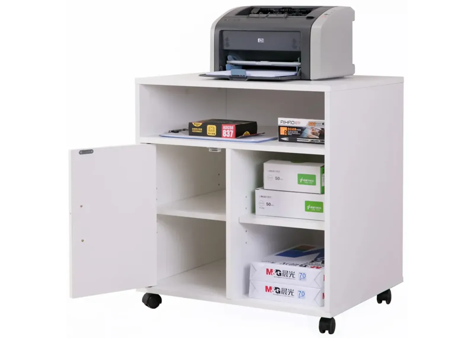 Printer Kitchen Office Storage Stand With Casters, White