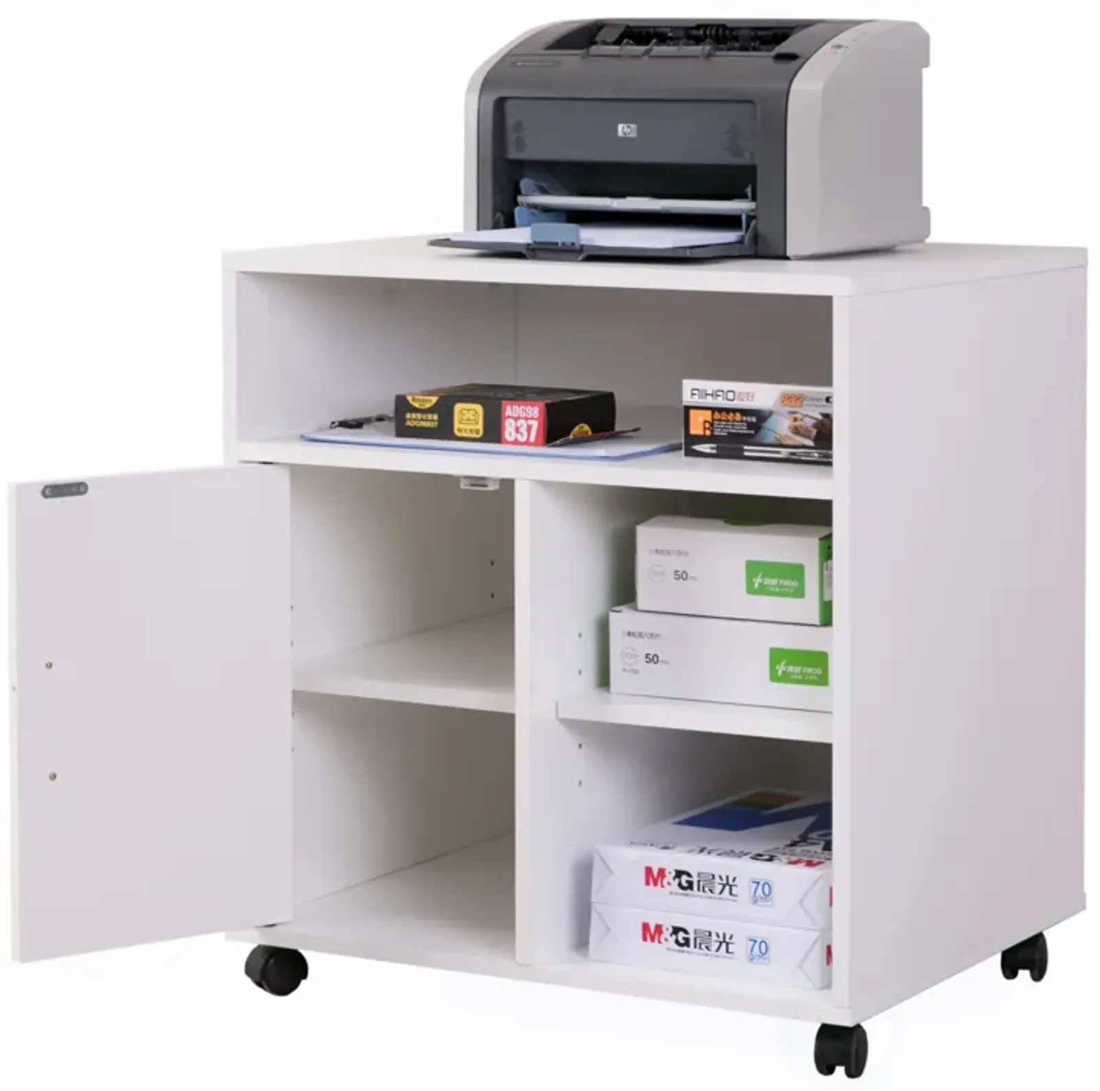 Printer Kitchen Office Storage Stand With Casters, White