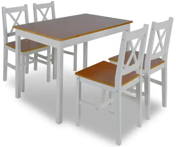 5pc Dining Table Set, 43 Inch Rectangular, 4 Chairs, Brown White Wood - Benzara