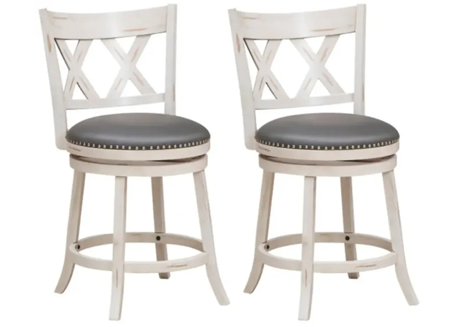 Hivvago 25.5 Inch Hand-Antiqued Stool Set of 2 with Wider Padded Seat