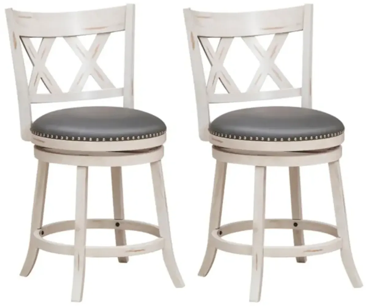 Hivvago 25.5 Inch Hand-Antiqued Stool Set of 2 with Wider Padded Seat