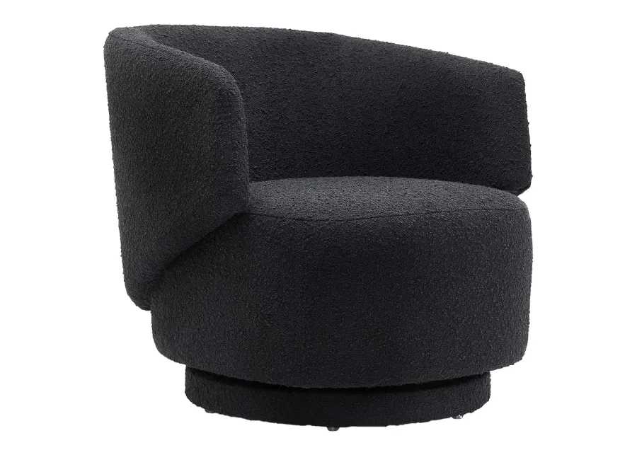 Celestia Boucle Fabric Fabric and Wood Swivel Chair