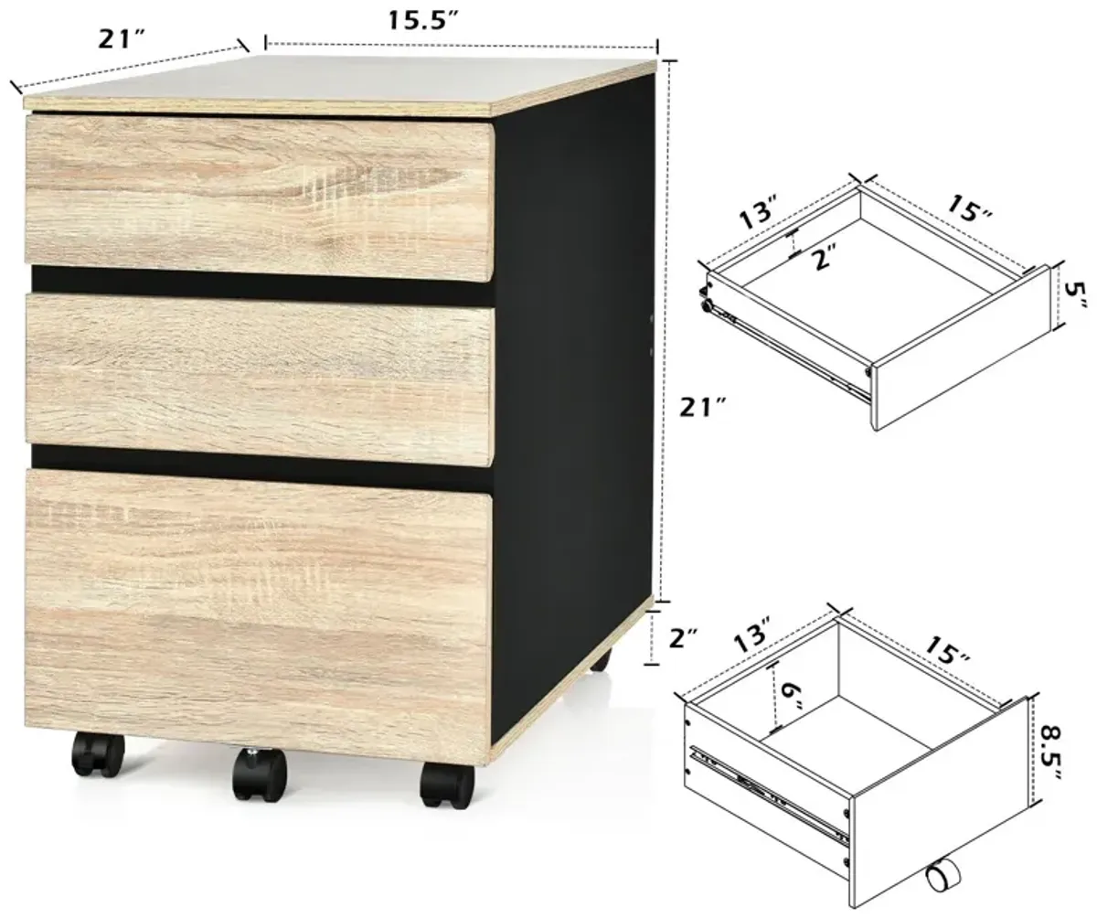 3-Drawer Mobile File Cabinet for Home Office